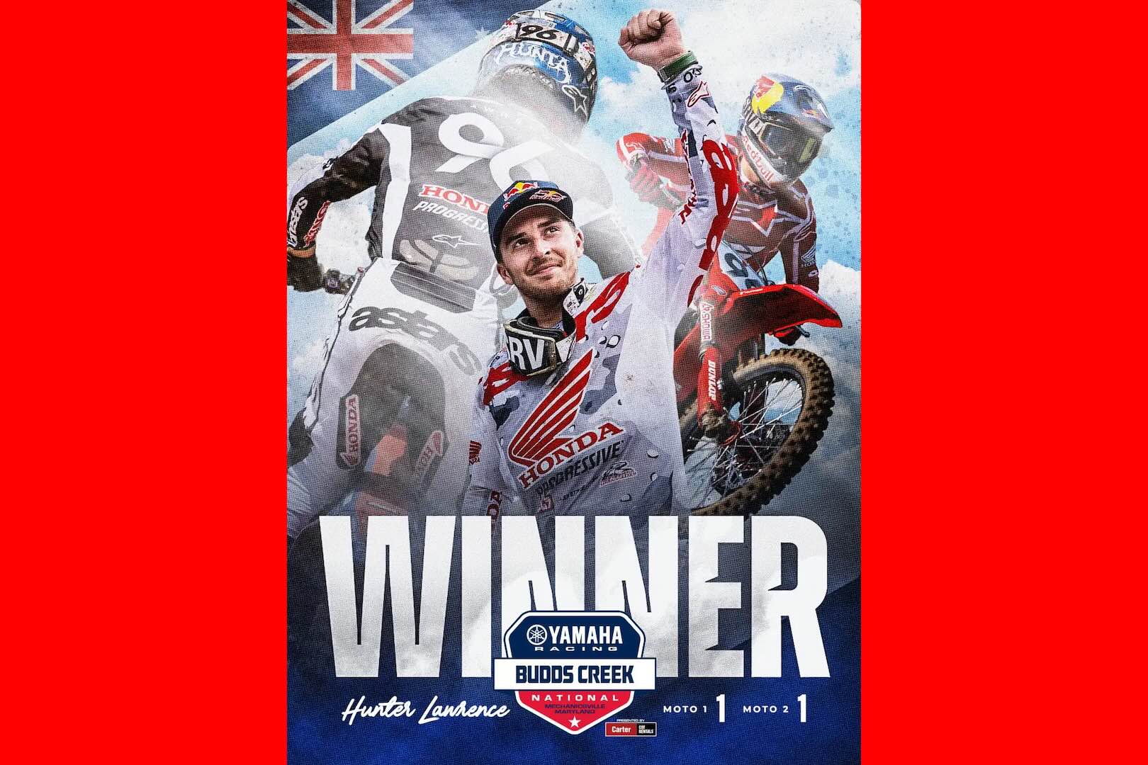 Hunter Lawrence Sweeps Muddy Budds Creek, Leads Brother Jett by One Point Into Motocross Finale