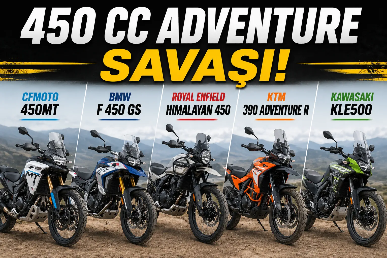 450cc Adventure Face-Off: 450MT, F 450 GS, Himalayan 450, KTM 390 Adventure R and KLE500