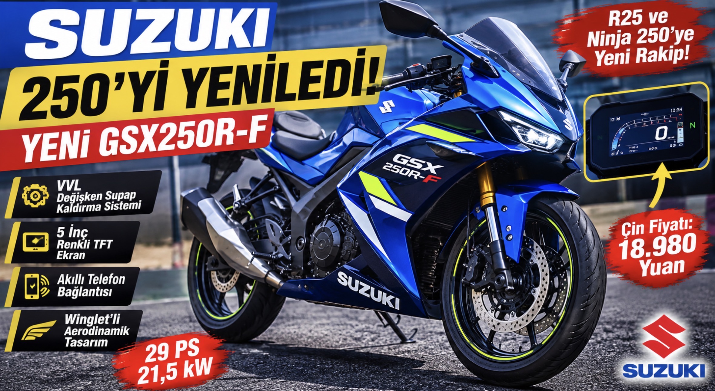 Suzuki Unveils GSX250R-F in China With Variable Valve Lift Engine and 5-Inch TFT
