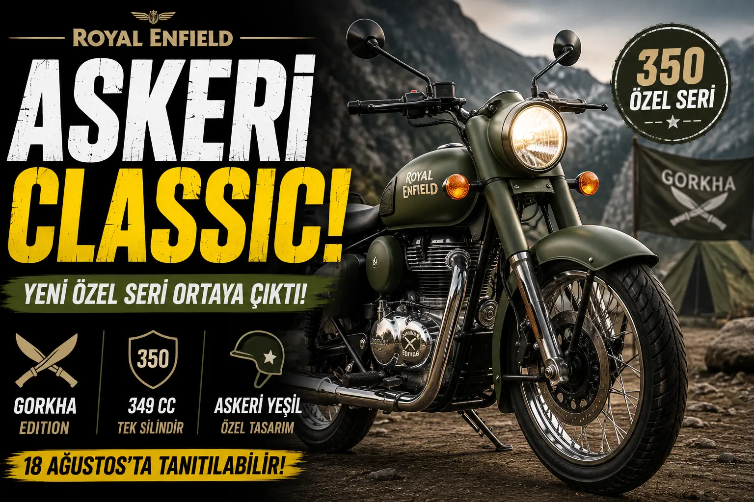 ロイヤルエンフィールド「クラシック350 ゴルカ・エディション」登場、軍用グリーン特別仕様