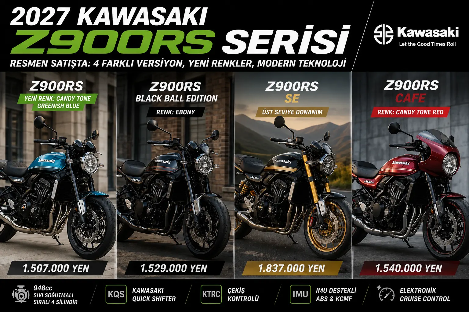 カワサキ「Z900RS」2027年モデル発売、全4仕様に新色追加