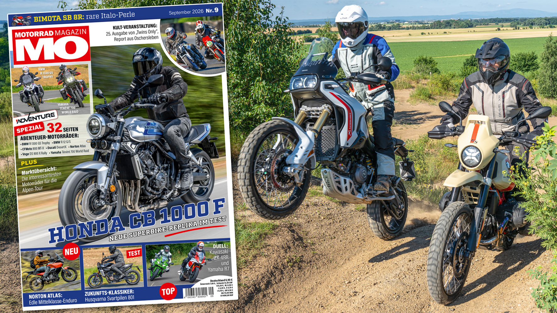 独バイク誌『MO』9月号、20台アドベンチャー統一比較とノートン新型試乗を特集