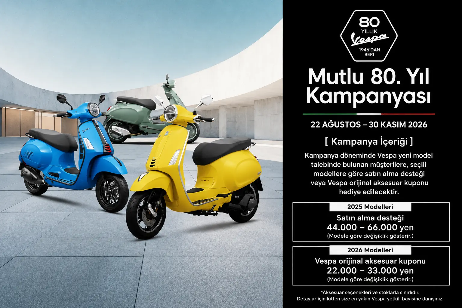 Vespa lanza campaña por su 80 aniversario con hasta 66,000 yenes de apoyo, exclusiva de Japón